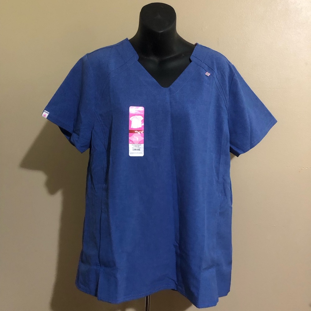Scrubstar Moisture Control Heather Electric Blue Relaxed V-Neck Scrub Top M